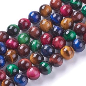 Tigerauge, rund, halber Strang, Mischfarben, 8 mm,ca. 24 Stk