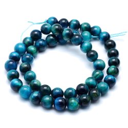 Tigerauge, gef&auml;rbt, blaugr&uuml;n, runde Perlen, 8 mm, 6 Stk.