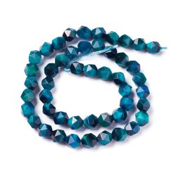 Tigerauge Perle, ganzer Strang, gef&auml;rb, dunkel t&uuml;rkis-blau, uneben facettiert, 6 mm, 62 Stck