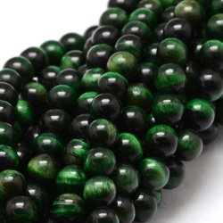 Tigerauge, gef&auml;rbt, dunkel gr&uuml;n, runde Perlen, 8 mm, 6 Stk.