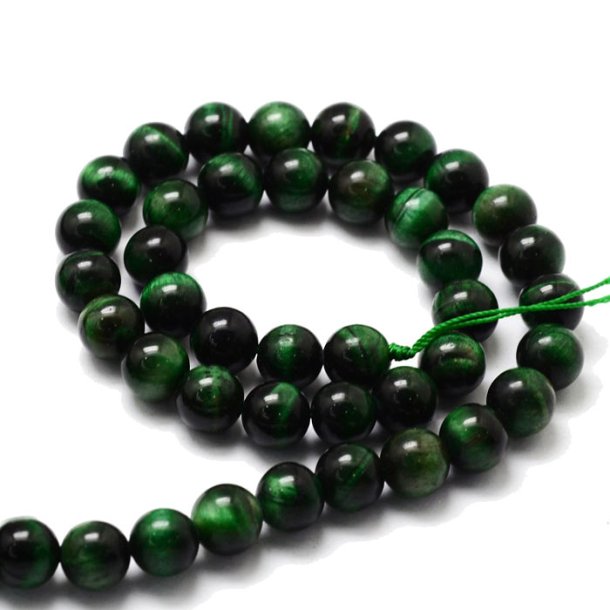 Tiger's eye, full strand of beads, dyed, dark green, round bead, 8mm, appx. 47pcs