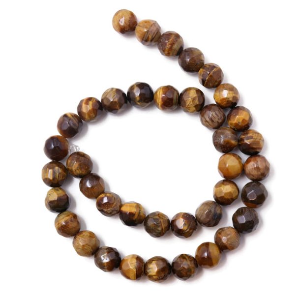 Tiger's eye, full strand, large facetted, round, golden brown. 10mm, 38pcs.