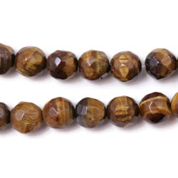 Tiger's eye, large facetted, round, golden brown. 10mm, 6pcs.