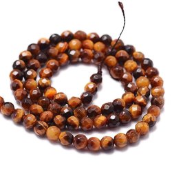 Tigerauge, ganzer Strang, facettenreich, runde Perle, golden-braun, 4 mm, A-Qualit&auml;t, 85 Stk