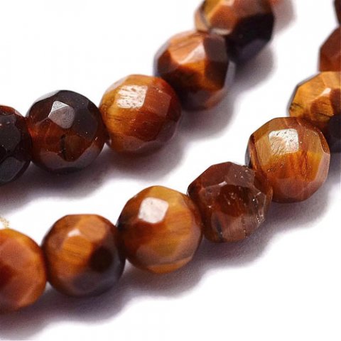 Tiger's eye, facetted, golden-brown, round bead, 4mm, A-grade, 20pcs.