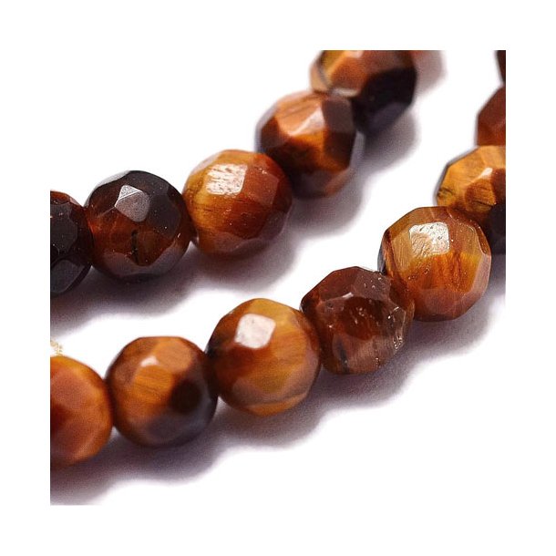 Tiger's eye, facetted, golden-brown, round bead, 4mm, A-grade, 20pcs.