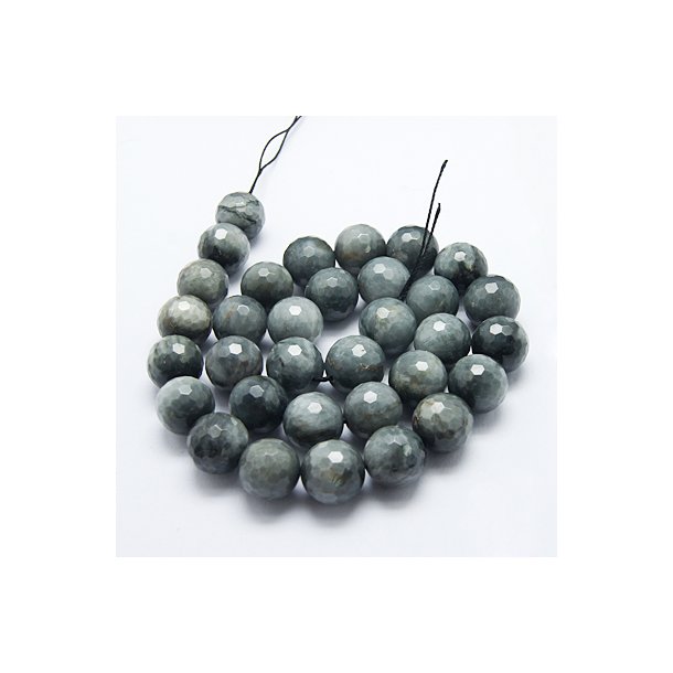 Hawk's Eye, natural, faceted, round beads, 10mm,, strand ca. 40pcs.