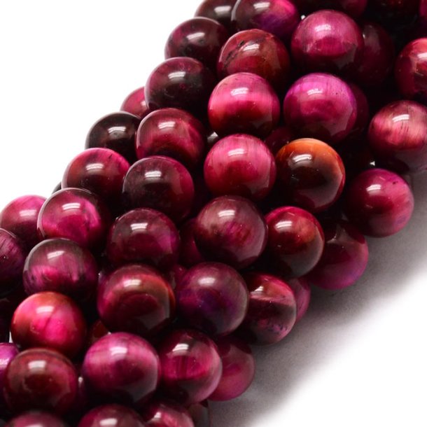 Tiger eye bead, dyed, dark pink/fuchsia, round, 8 mm, 6 pcs