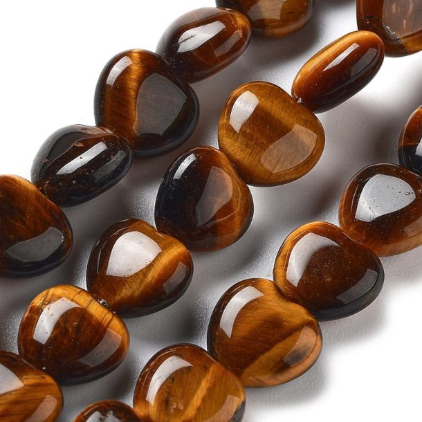 Tiger eye, heart bead, golden yellow, 10x10 mm, 2 pcs.