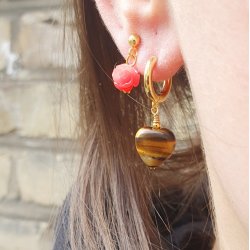 Tigerauge, halber Perlenstrang, Herzperle, goldgelb, 10x10 mm, ca. 20 Stck