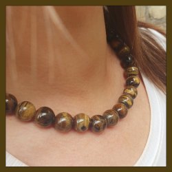 Tigerauge, runde Perle, gelb-braun, 12 mm, 6 Stk