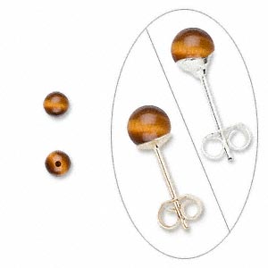 Tigerauge, Steinperle, angebohrt, rund, 6 mm, 2 Stück.