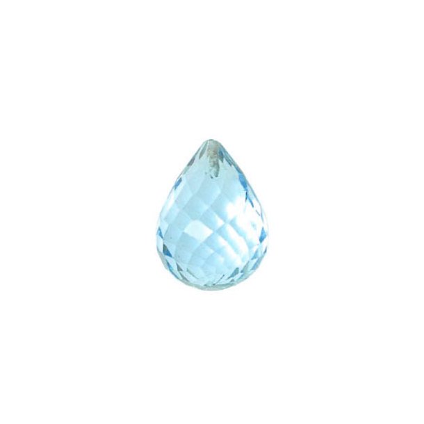 Half-drilled blue topaz teardrop, closely faceted, AA-grade, 12x8mm, 1pc