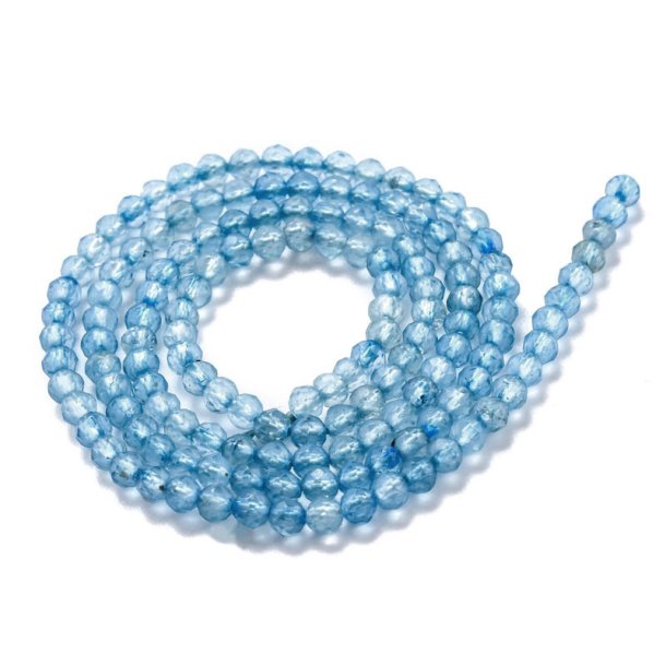 Blue topaz, whole bead, round, faceted, light bluish, 3,5 mm, appx. 115 pcs