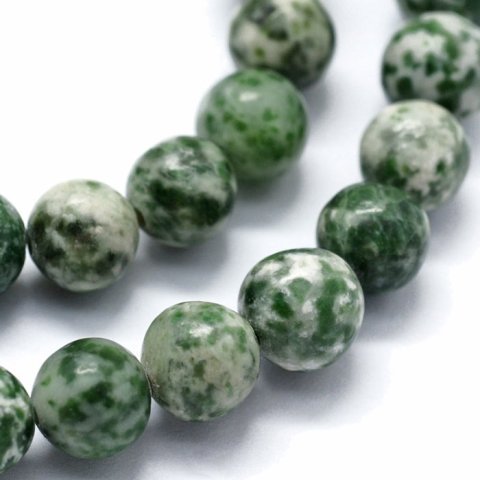 grøn-plettet jaspis, rund perle, 10 mm, 6 stk.