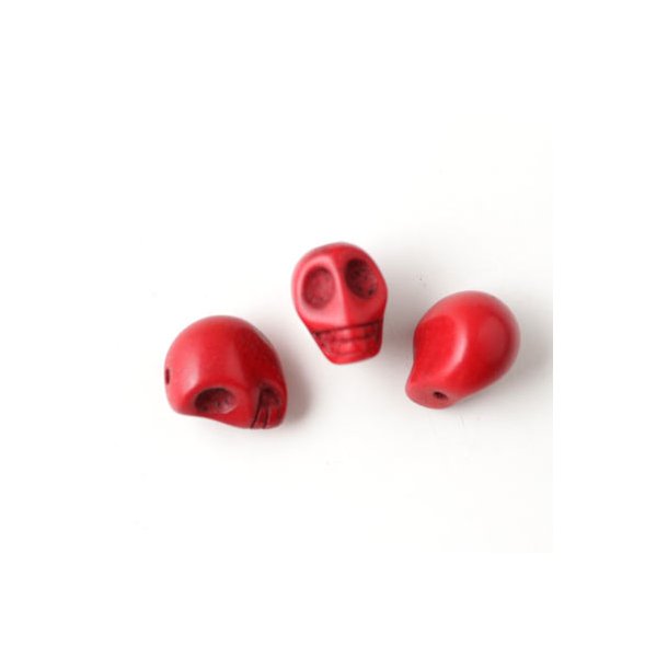 Pressed turquoise, red skull, 10x10mm, 4pcs.