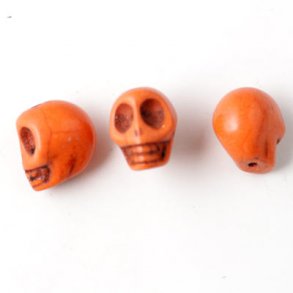 Gepresster Türkis, oranger Schädel, 12x10mm, 4 Stk