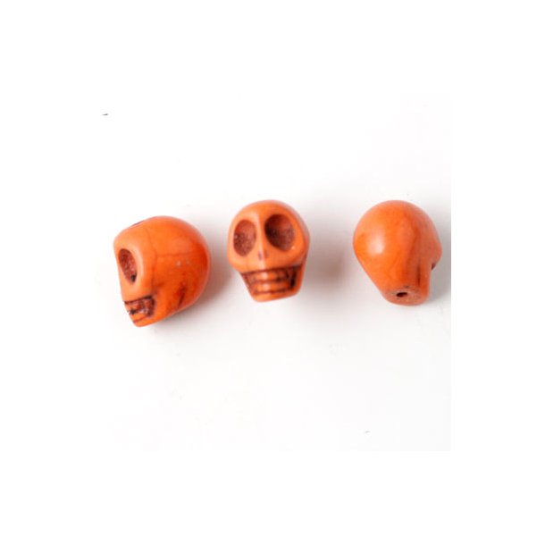 Pressed turquoise, orange skull, 12x10mm, 4pcs.