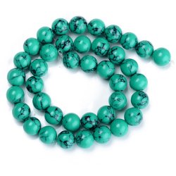 Steinperle, rund, gef&auml;rbt, dunkelt&uuml;rkis, schwarz-marmoriert,, 8 mm, 6 Stck