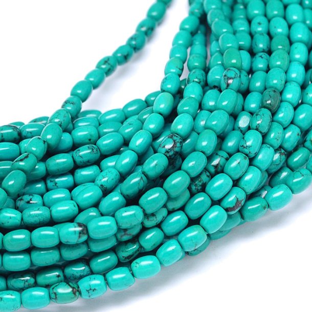 Turqoise, dyed, greenish turquoise, barrel shaped, 6x4mm, 10pcs