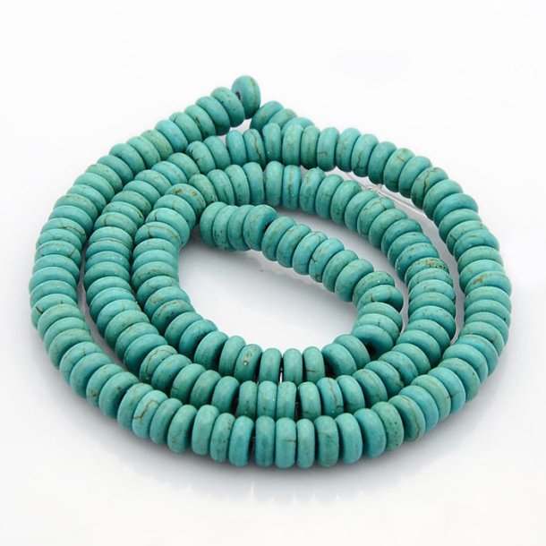 Synthetic Turquoise, dyed, entire strand, greenish turquoise, round/flat, 6x2,5mm, 160pcs