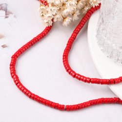 Synthetischer Trkis, gefrbt, rot, rund/flach, heishi, 4x2 mm, 150 Stk