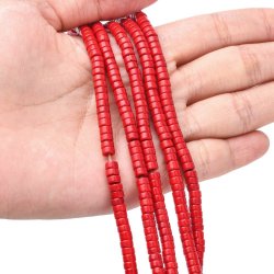 Synthetischer Trkis, gefrbt, rot, rund/flach, heishi, 4x2 mm, 150 Stk