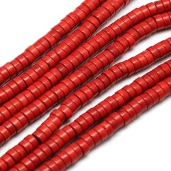 Synthetischer Trkis, farbig, rot, rund/flach, heishi, 6x3mm, ca. 135 Stk