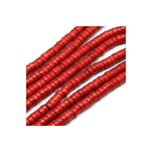 Synthetic turquoise, coloured, red, round/flat, heishi, 6x3mm, approx. 135 pcs