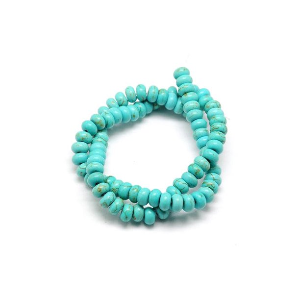 Turquoise, dyed, bluish turquoise, whole strand, barrel shape, 8x5mm, approx. 80 pcs
