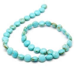 Synthetischer Trkis, gefrbt, grnlich, ganzer Strang, rund und flach, 10x5mm, 40 Stck