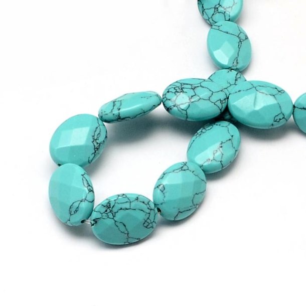 Turquoise, dyed, greenish turquoise, half strand oval/flat, 17x15mm, 13 pcs.