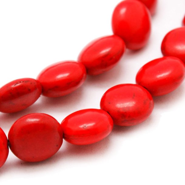Dyed synthetic turquoise, red, round and flat, 10x5mm, 10 pcs.