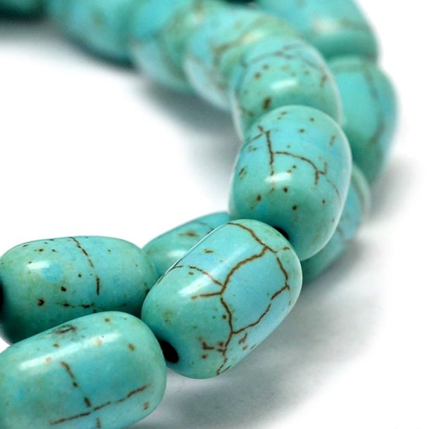 Turquoise, dyed, greenish turquoise, barrel shape, 12x8mm, 6 pcs