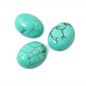 Cabochon, flache Rückseite, türkis (gefärbt), oval, 10x8x4 mm, 2 Stk.