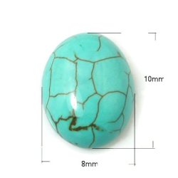 Cabochon, flache R&uuml;ckseite, t&uuml;rkis (gef&auml;rbt), oval, 10x8x4 mm, 2 Stk.