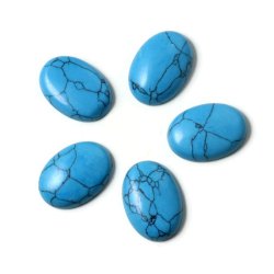 Cabochon (farbig) blau t&uuml;rkis, oval, flache R&uuml;ckseite, 25x18x6 mm, 1 St&uuml;ck