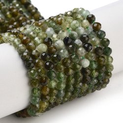 Turmalin, ganzer Strang, dunkelgr&uuml;n, facettiert, rund, ca. 3,5 mm, ca. 115 Stk