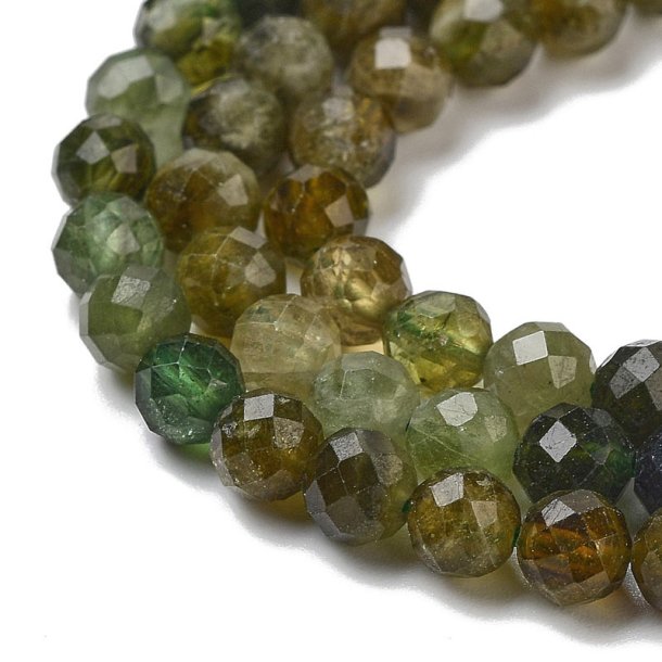 Tourmaline, dark green, natural, full bead strand, round, faceted, appx 4,5mm. 92pcs