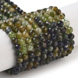 Turmalin, ganzer Strang, dunkelgr&uuml;n, facettiert, rund, ca. 4,5 mm, ca. 92 Stk