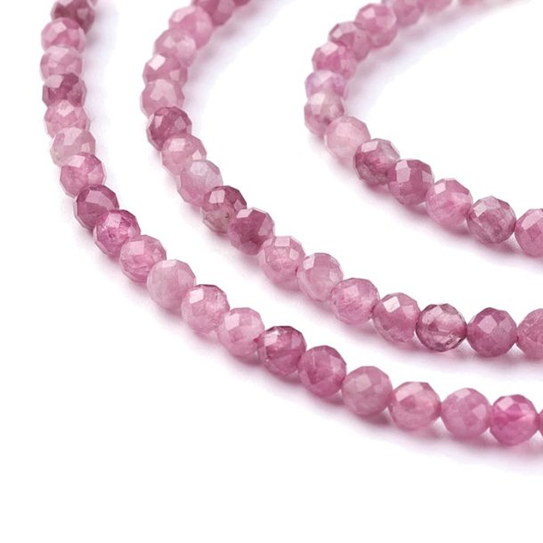 Tourmaline, full strand, pink dyed, round, faceted, ca. 3mm. 120pcs