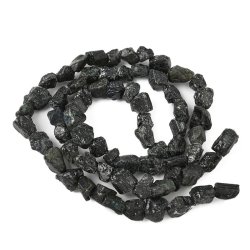 Black tourmaline, full strand with beads, raw nugget, appx. 6x5x4 mm, appx. 75 pcs