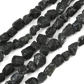 Black tourmaline, full strand with beads, raw nugget, appx. 6x5x4 mm, appx. 75 pcs