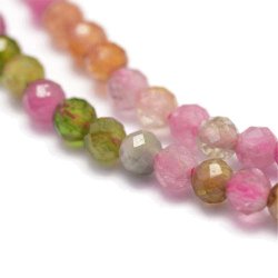 Turmalin, bunte Farben, ganzer Strang, facettiert, rund, ca. 2 mm, ca. 170 Stk