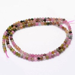 Turmalin, bunte Farben, ganzer Strang, facettiert, rund, ca. 2 mm, ca. 170 Stk