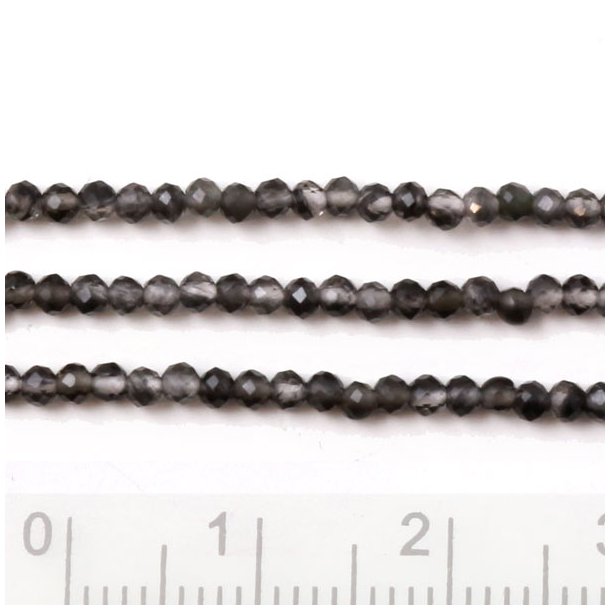 Tourmaline-quartz beads, black, faceted, round, 2,5mm. 140pcs