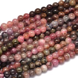 Turmalin mix, hel streng, gr�n/lyser�d, rund perle, ca. 5 mm, ca. 75 stk