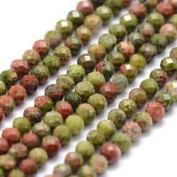 Unakit, ganzer Strang, kleine facettierte Perle, 2,5-3 mm, ca. 170 Stk.