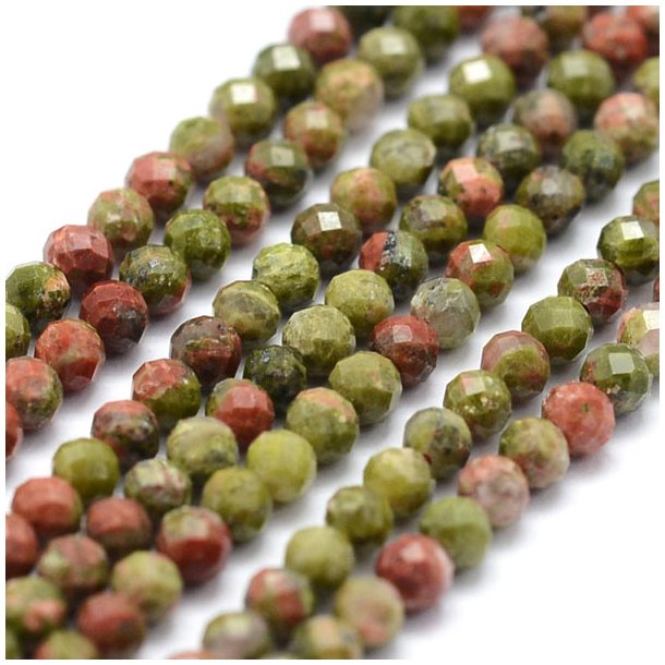 Unakit, ganzer Strang, kleine facettierte Perle, 2,5-3 mm, ca. 170 Stk.