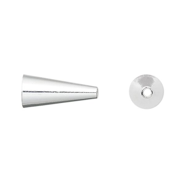 Conical bead cap/cord end, Silver-plated brass, sturdy quality, seamless, 12,5mm, 4pcs